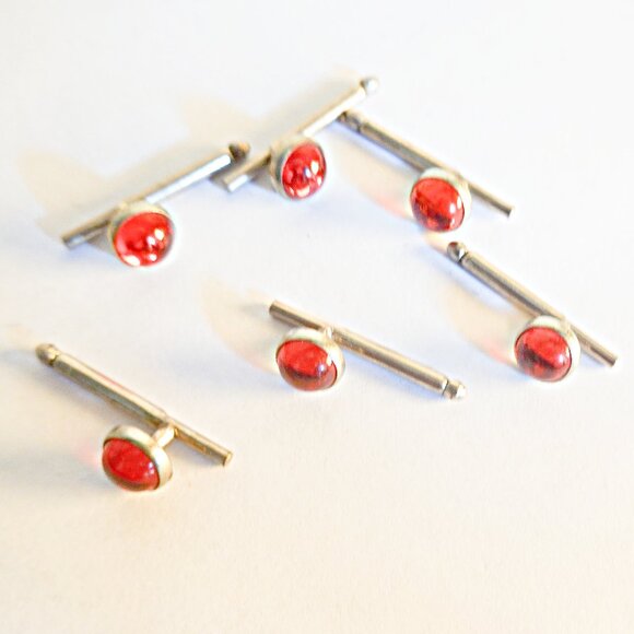 Vintage Red Glass Tuxedo Studs, Set of 6 Studs - Picture 1 of 1